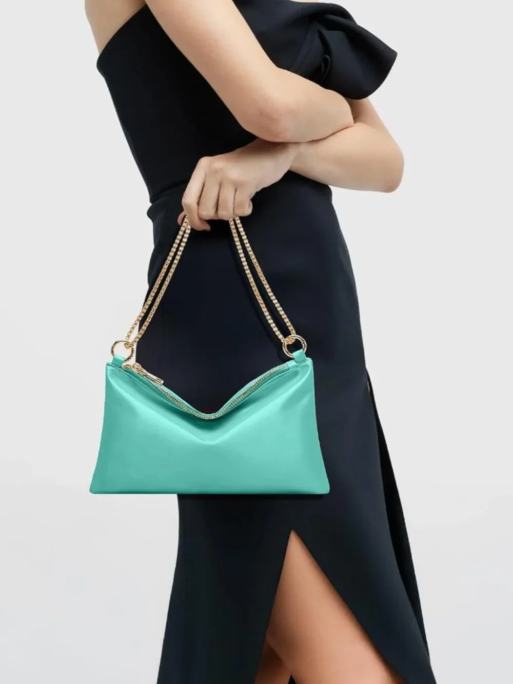 Women's Peacock Green Satin Purse Prom Wedding Cocktail Evening Shoulder Bag